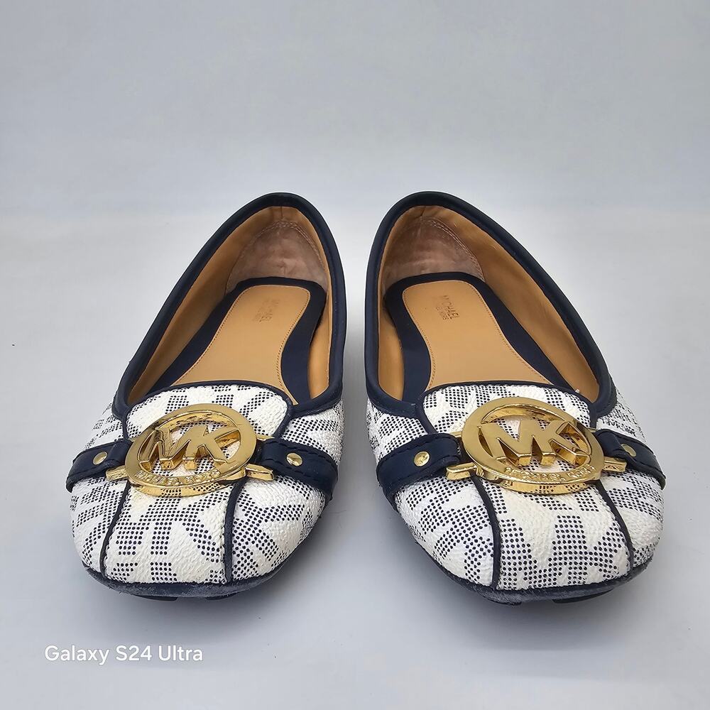 Michael Kors Monogram Flats Moccasin White Blue Ballet Moc Women's 9M - Picture 5 of 9